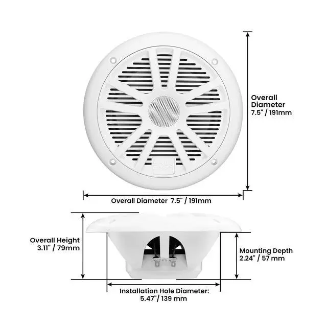 Alt view image 2 of 6 - 4) New Boss Audio MR6W 6.5" 180W Dual Cone Marine/Boat Speakers Stereo- White