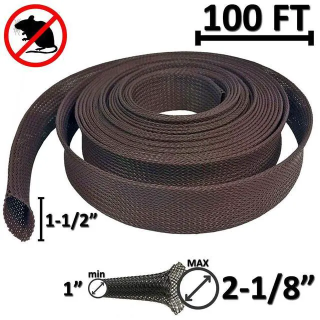 Alt view image 2 of 2 - 1.5" Chewing Resistant Braided Sleeving Repulsive Hose Wire Mesh Cable Protection Flexible Expandable Wrap - 100 Feet