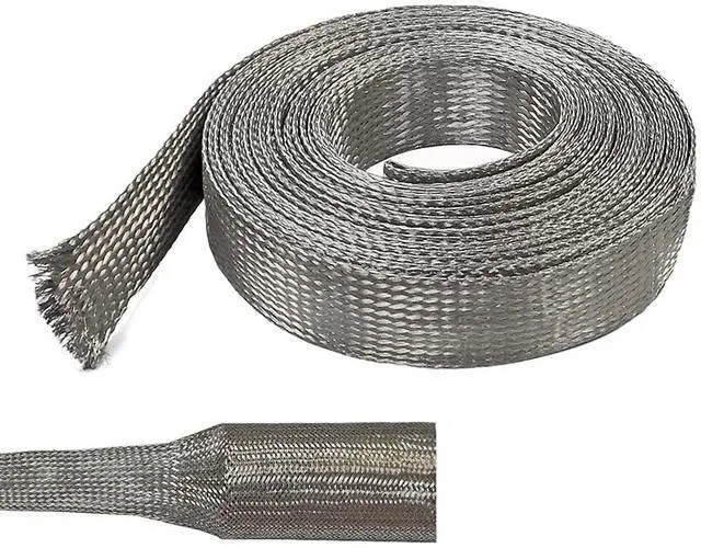 Main image of 1/4" Tinned Copper Metal Braid Sleeving Flexible EMI RFI Shielding Wire Mesh (0.16" Diameter) - 100 Feet