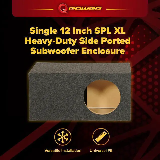 Alt view image 2 of 4 - QPower HD112VL Single 12 Inch SPL XL Heavy Duty Side Ported Subwoofer Box Enclosure with Durable Carpet Covering for Car Audio Systems