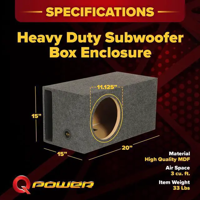Alt view image 3 of 4 - QPower HD112VL Single 12 Inch SPL XL Heavy Duty Side Ported Subwoofer Box Enclosure with Durable Carpet Covering for Car Audio Systems