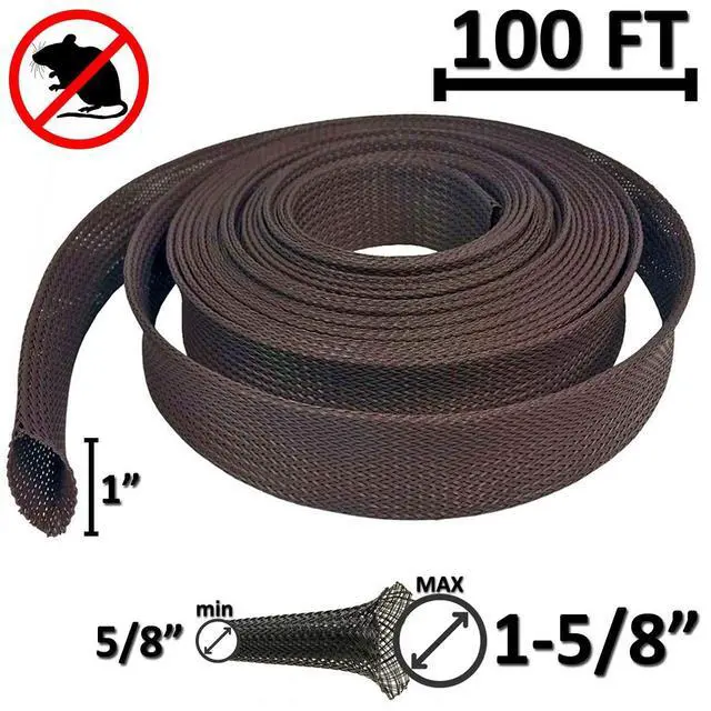 Alt view image 2 of 2 - 1" Chewing Resistant Braided Sleeving Repulsive Hose Wire Mesh Cable Protection Flexible Expandable Wrap - 100 Feet