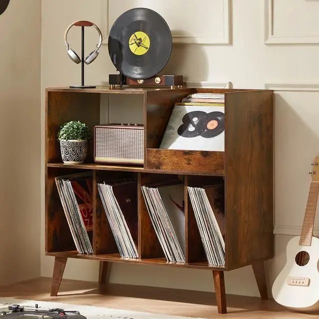 Main image of Large Record Player Stand, Turntable Stand with Storage, Vinyl Record Holder with Display Area, Record Player Table Holds Up to 300 Albums, Record Stand for Music Room Living Room-Brown