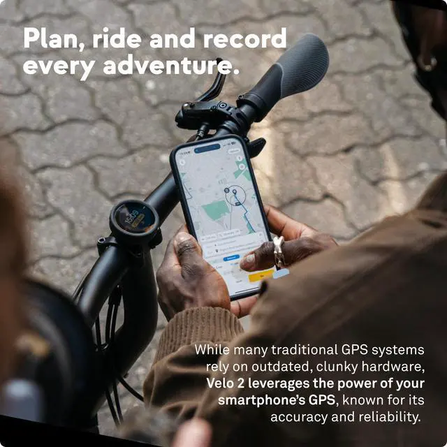 Alt view image 4 of 4 - Bike GPS Computer - Velo 2 | Wireless Global Navigation Map | Weatherproof & 11+ Hours Battery Life | USB Charging | Sat Nav for Cycling with a Strap Mount Included | Glove Friendly