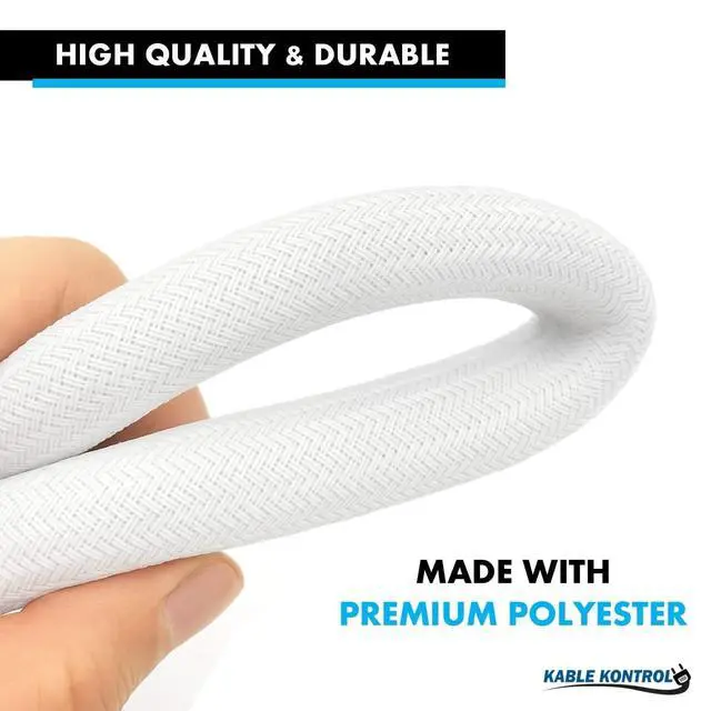 Alt view image 4 of 4 - 50 Ft - 1.5" Inch Braided Cable Sleeve - Self Closing Split Wire Wrap Cord Hider Organizer Wire Loom Tubing Cover for Automotive, Industrial Cable Management - White