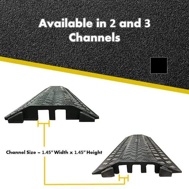 Alt view image 2 of 4 - Drop Over Floor Cord Cover 40 Inch Long 3 Channel Cable or Wire Protector Rubber Ramp for Indoor and Outdoor Use Black