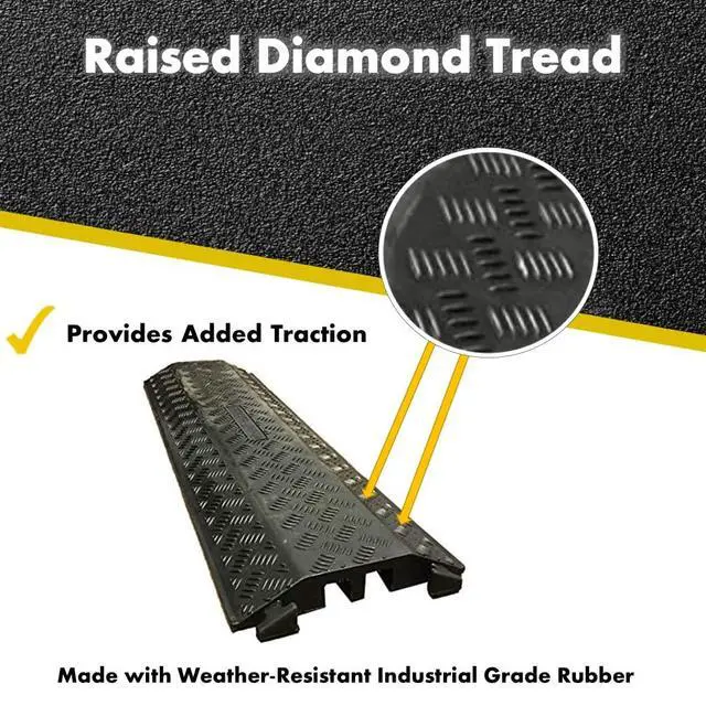 Alt view image 3 of 4 - Drop Over Floor Cord Cover 40 Inch Long 3 Channel Cable or Wire Protector Rubber Ramp for Indoor and Outdoor Use Black