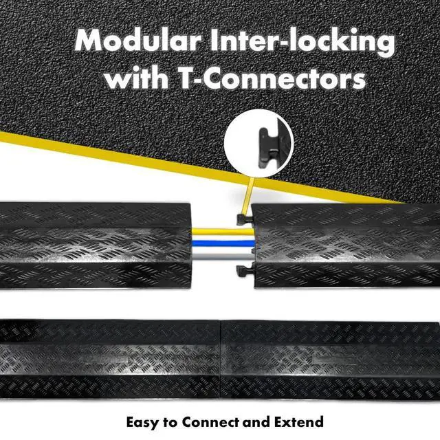 Alt view image 4 of 4 - Drop Over Floor Cord Cover 40 Inch Long 3 Channel Cable or Wire Protector Rubber Ramp for Indoor and Outdoor Use Black