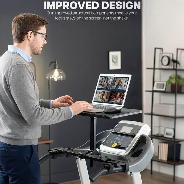 Alt view image 2 of 4 - Wooden Laptop Treadmill Desk, Tilting Ergonomic Notebook Mount Stand with Mouse Pad and Wrist Support, Fits Both Round and Square Handlebars, Black, STAND-TDML4R