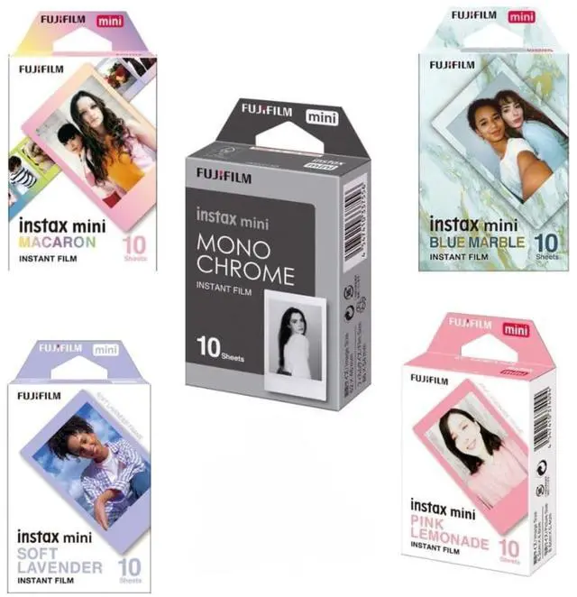 Main image of Instax Mini Film Variety Pack 5 Unique Styles for Instax Cameras - (Macaron, Monochrome, Blue Marble, Soft Lavender, Pink Lemonade) (5 Colors (50 Sheets), 10 Sheets Each)