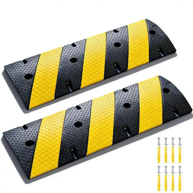 Main image of 6Ft Rubber Speed Bumps for Driveway, 2" High Heavy Duty Speed Humps with Dual Cable Channels and Drainage, Interlocking Portable Speed Bump with Mounting Bolts(36Inch x 2 Pack)