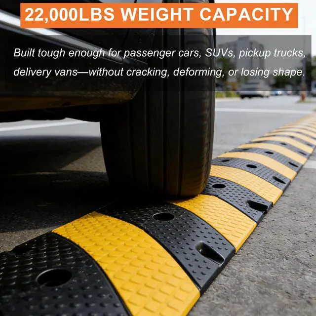 Alt view image 3 of 4 - 6Ft Rubber Speed Bumps for Driveway, 2" High Heavy Duty Speed Humps with Dual Cable Channels and Drainage, Interlocking Portable Speed Bump with Mounting Bolts(36Inch x 2 Pack)