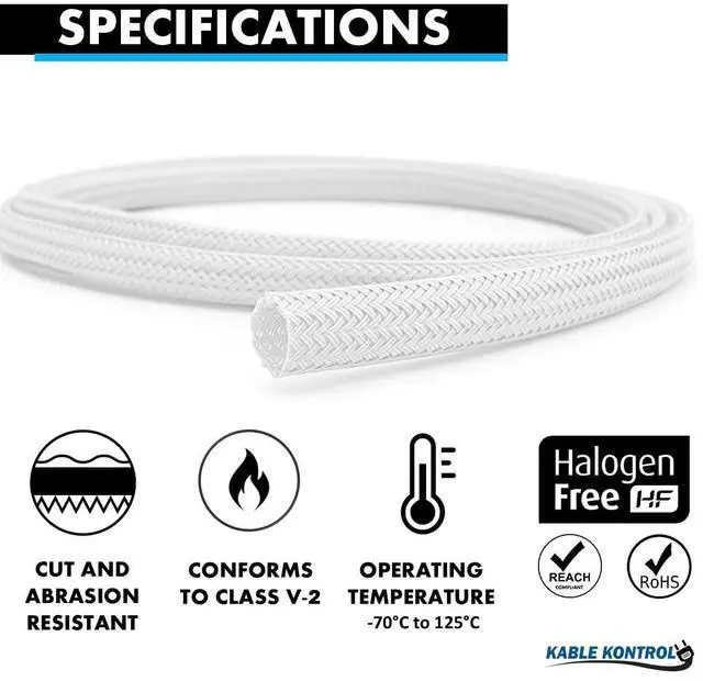 Alt view image 2 of 4 - 150 Ft - 0.38" Inch Braided Cable Sleeve - Self Closing Split Wire Wrap Cord Hider Organizer Wire Loom Tubing Cover for Automotive, Industrial Cable Management - White
