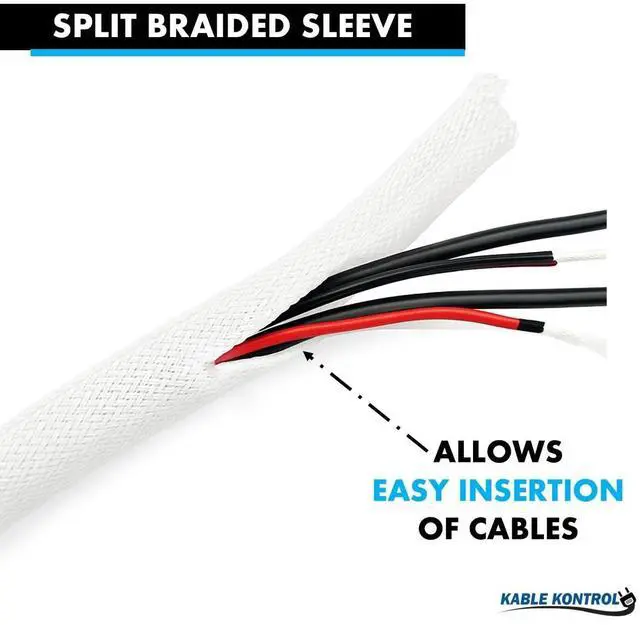 Alt view image 3 of 4 - 150 Ft - 0.38" Inch Braided Cable Sleeve - Self Closing Split Wire Wrap Cord Hider Organizer Wire Loom Tubing Cover for Automotive, Industrial Cable Management - White