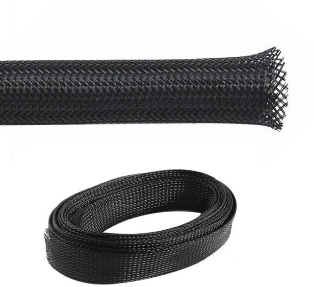 Main image of PET Expandable Braided Sleeving - 3/8 Inch - 500 Feet Long - Black Cable Sleeve Automotive Wire Loom, Cable Wrap, Cord Protector from Pets, Cable Management - Black