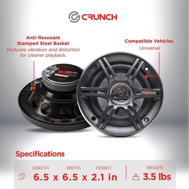 Alt view image 4 of 4 - 2 Pair 6.5 Inch Car Audio Speakers, 300 Watt MAX 3 Way Full Range Speaker Set with 1 Inch Tweeter & Spade Terminal Connectors, CS-653