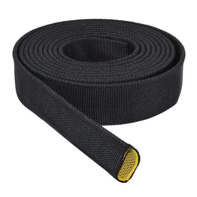 Alt view image 2 of 4 - 1/2" Hydraulic Hose Burst Protection Sleeving Nylon Hose Guard Protector Sleeve - 50 Feet - Black with Yellow Inner Liner