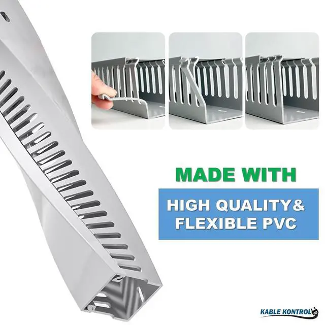 Alt view image 4 of 4 - Wire Duct Open Slot Cable Raceway - 1 Width x 1 Height - 6.5 feet Long - 1 Pc/Pack Gray PVC Wiring Trough Wire Cover Cord Hider for Under Desk Industrial Cable Management