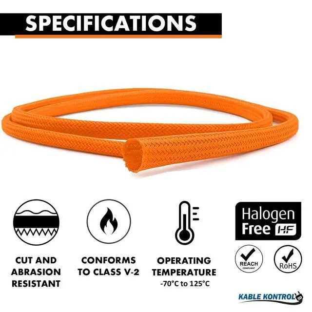 Alt view image 2 of 4 - 25 Ft - 2" Inch Braided Cable Sleeve - Self Closing Split Wire Wrap Cord Hider Organizer Wire Loom Tubing Cover for Automotive, Industrial Cable Management - Orange