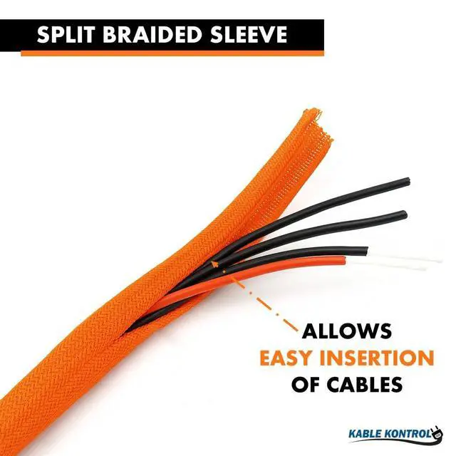 Alt view image 3 of 4 - 25 Ft - 2" Inch Braided Cable Sleeve - Self Closing Split Wire Wrap Cord Hider Organizer Wire Loom Tubing Cover for Automotive, Industrial Cable Management - Orange