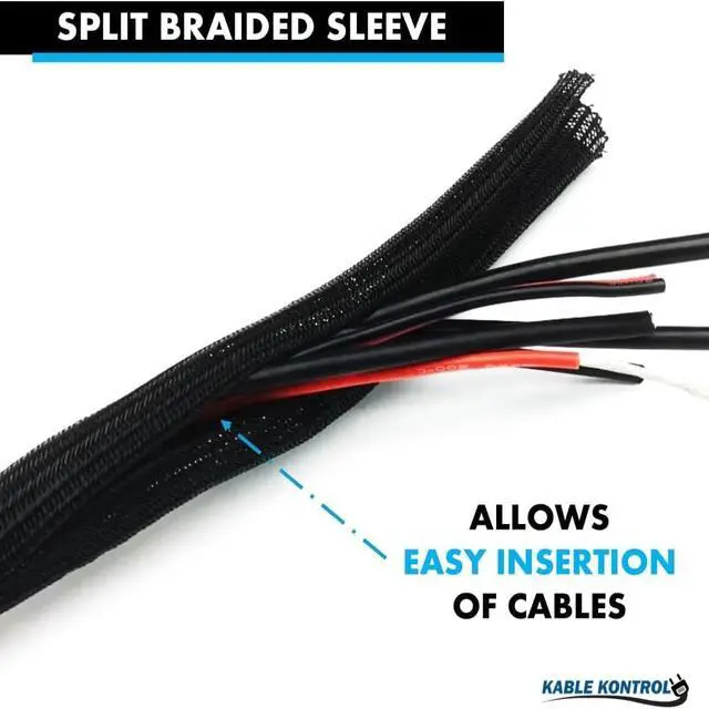 Alt view image 3 of 4 - 25 Ft - 2" Inch Braided Cable Sleeve - Self Closing Split Wire Wrap Cord Hider Organizer Wire Loom Tubing Cover for Automotive, Industrial Cable Management - Black
