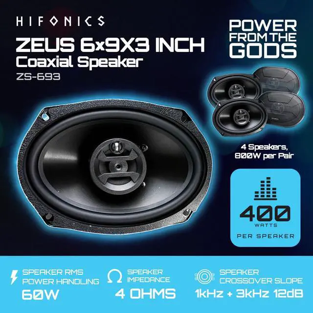 Alt view image 2 of 6 - Zeus ZS-693, 800 Watt 6 x 9 Inch 3 Way Car Audio Coaxial Speakers, 2 Pairs, Black