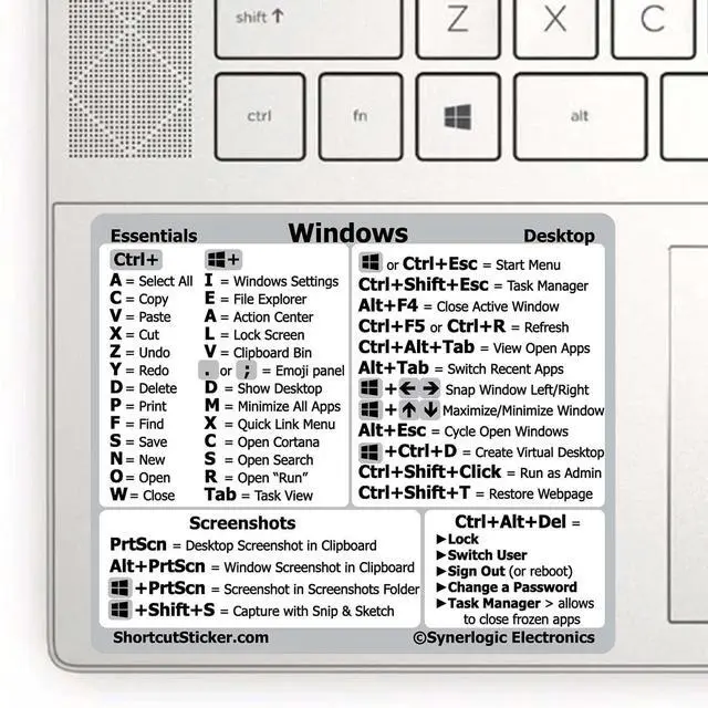 Main image of (100pcs) Windows PC Reference Keyboard Shortcut Sticker | Vinyl, Laminated Windows Shortcut Sticker for PC Laptop or Desktop | Shortcuts Cheat Sheet (White/Small/100)