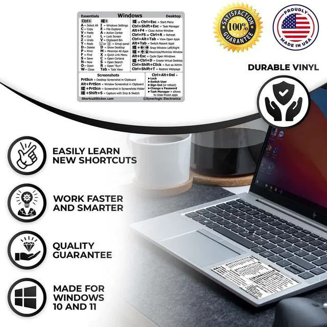 Alt view image 2 of 4 - (100pcs) Windows PC Reference Keyboard Shortcut Sticker | Vinyl, Laminated Windows Shortcut Sticker for PC Laptop or Desktop | Shortcuts Cheat Sheet (White/Small/100)