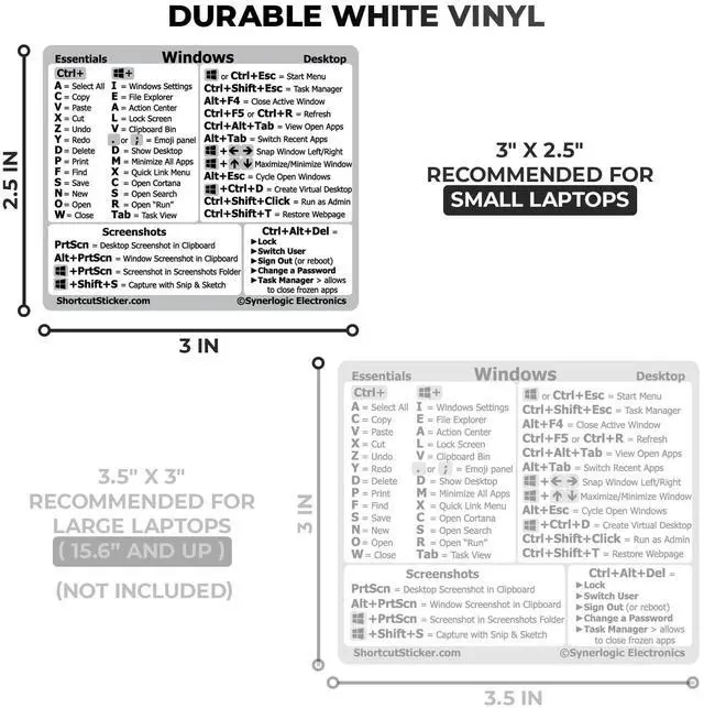 Alt view image 3 of 4 - (100pcs) Windows PC Reference Keyboard Shortcut Sticker | Vinyl, Laminated Windows Shortcut Sticker for PC Laptop or Desktop | Shortcuts Cheat Sheet (White/Small/100)