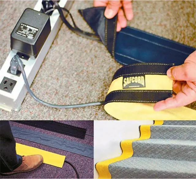 Alt view image 4 of 4 - 4" SafCord Carpet Cord Cover Strip Secure and Hide Floor Cables and Wires - 12 Feet - Taupe | Works only on Commercial Carpet, Barber and Loop Style Rugs