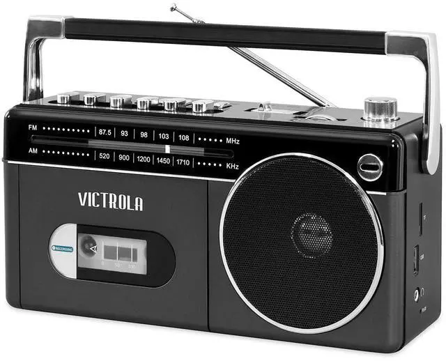 Main image of Mini Bluetooth Boombox with Cassette Player, Recorder and Am/FM Radio, Grey