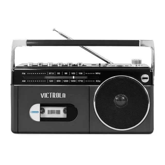 Alt view image 2 of 4 - Mini Bluetooth Boombox with Cassette Player, Recorder and Am/FM Radio, Grey
