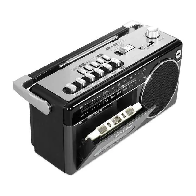 Alt view image 3 of 4 - Mini Bluetooth Boombox with Cassette Player, Recorder and Am/FM Radio, Grey