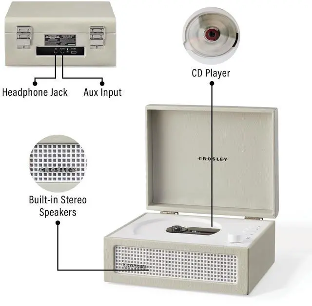 Alt view image 3 of 4 - CR3517A-DU Voyager Retro Portable CD Player with Stereo Bluetooth Speakers and FM Radio, Dune