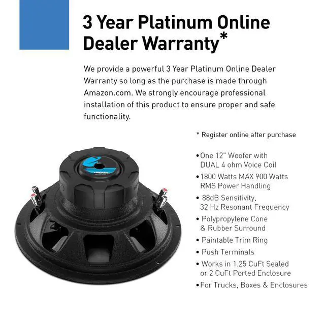 Alt view image 2 of 4 - AC12D Anarchy Series 12 Inch Car Subwoofer - 1800 Watts Max, Dual 4 Ohm Voice Coil, Sold Individually