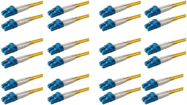 Main image of 12-Pack 0.50 Meter LC to LC Fiber Patch Cable, Corning SMF-28 Singlemode 9/125um Ultra Optical Fiber, Duplex, Yellow Riser OFNR Cable Jacket
