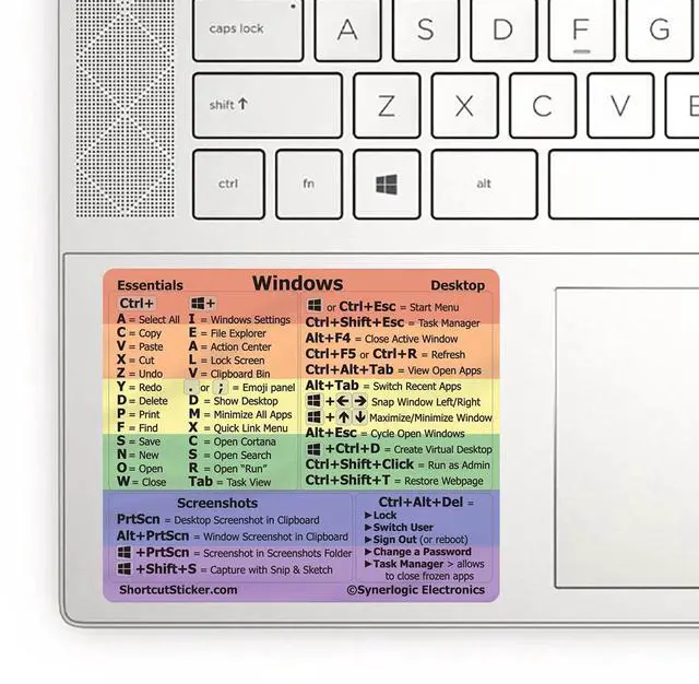 Main image of (100pcs) Windows PC Reference Keyboard Shortcut Sticker | Vinyl, Laminated Windows Shortcut Sticker for PC Laptop or Desktop | Shortcuts Cheat Sheet (Rainbow/Small/100)
