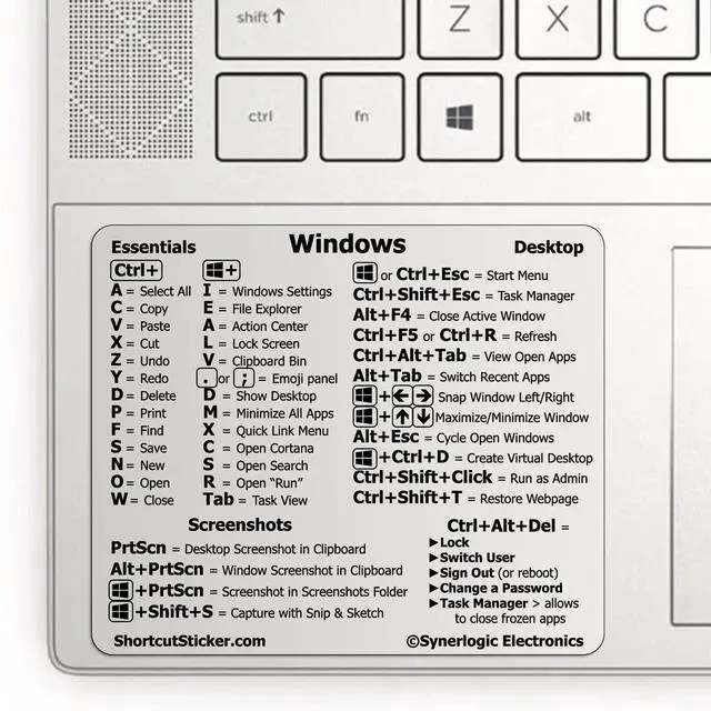 Main image of (100pcs) Windows PC Reference Keyboard Shortcut Sticker | Vinyl, Laminated Windows Shortcut Sticker for PC Laptop or Desktop | Shortcuts Cheat Sheet (Clear/Small/100)