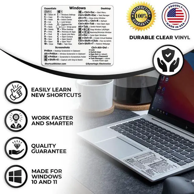 Alt view image 3 of 3 - (100pcs) Windows PC Reference Keyboard Shortcut Sticker | Vinyl, Laminated Windows Shortcut Sticker for PC Laptop or Desktop | Shortcuts Cheat Sheet (Clear/Small/100)