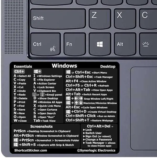 Main image of (100pcs) Windows PC Reference Keyboard Shortcut Sticker | Vinyl, Laminated Windows Shortcut Sticker for PC Laptop or Desktop | Shortcuts Cheat Sheet (Black/Small/100)