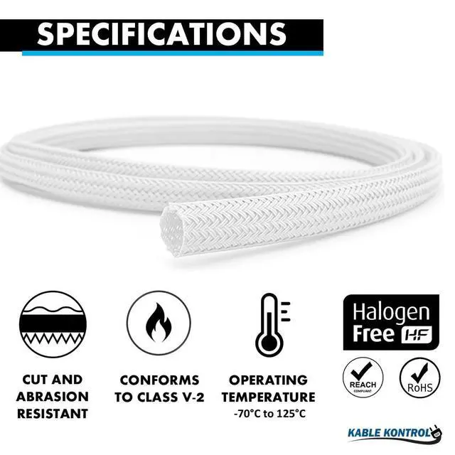 Alt view image 2 of 4 - 100 Ft - 0.38" Inch Braided Cable Sleeve - Self Closing Split Wire Wrap Cord Hider Organizer Wire Loom Tubing Cover for Automotive, Industrial Cable Management - White