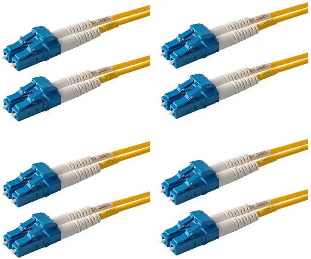 Main image of 4-Pack 12 Meter LC to LC Fiber Patch Cable, Corning SMF-28 Singlemode 9/125um Ultra Optical Fiber, Duplex, Yellow Riser OFNR Cable Jacket