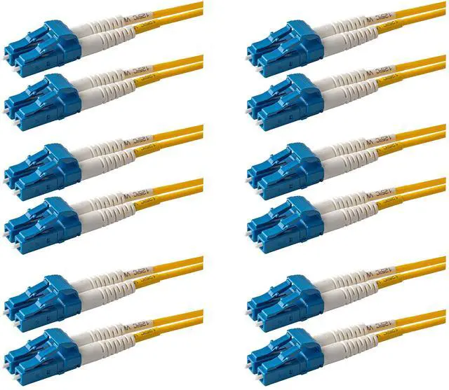 Main image of 6-Pack 6 Meter LC to LC Fiber Patch Cable, Corning SMF-28 Singlemode 9/125um Ultra Optical Fiber, Duplex, Yellow Riser OFNR Cable Jacket