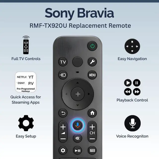 Alt view image 2 of 4 - 2 Pack RMF-TX920U Remote Control Compatible with Sony Bravia Voice Control, Easy Setup Works with Bravia Google TV Models X90J, X95J, A80J, A90J, A95K, A95L, Z9J, X90K, X90L