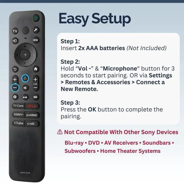 Alt view image 4 of 4 - 2 Pack RMF-TX920U Remote Control Compatible with Sony Bravia Voice Control, Easy Setup Works with Bravia Google TV Models X90J, X95J, A80J, A90J, A95K, A95L, Z9J, X90K, X90L