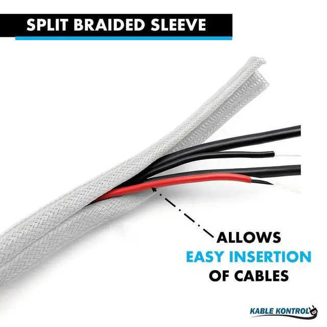 Alt view image 3 of 4 - 50 Ft - 0.75 Inch Braided Cable Sleeve - Self Closing Split Wire Wrap Cord Hider Organizer Wire Loom Tubing Cover for Automotive, Industrial Cable Management - Platinum Gray