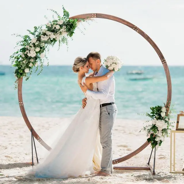 Main image of Wooden Wedding Arch for Ceremony, 7.4 FT Round Solid Wood Arbor for Wedding Backdrop Stand, Rustic Boho Wedding Decoration for Indoor Outdoor Birthday Proposal Party Garden Lawn Beach
