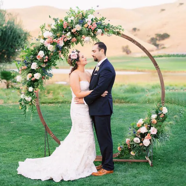 Alt view image 2 of 4 - Wooden Wedding Arch for Ceremony, 7.4 FT Round Solid Wood Arbor for Wedding Backdrop Stand, Rustic Boho Wedding Decoration for Indoor Outdoor Birthday Proposal Party Garden Lawn Beach
