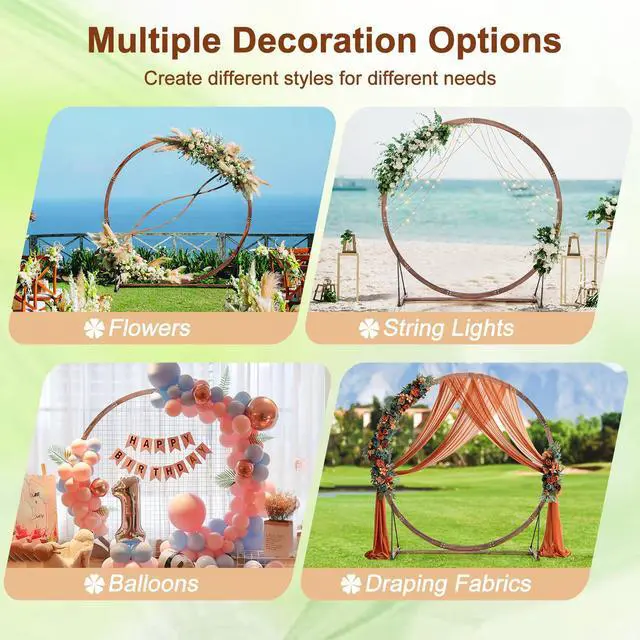 Alt view image 4 of 4 - Wooden Wedding Arch for Ceremony, 7.4 FT Round Solid Wood Arbor for Wedding Backdrop Stand, Rustic Boho Wedding Decoration for Indoor Outdoor Birthday Proposal Party Garden Lawn Beach