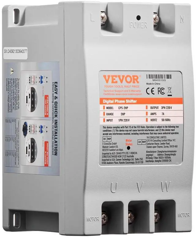 Main image of 3 Phase Converter - 2HP 7A 220V Single Phase to 3 Phase Converter, 220V Input/Output, Digital Phase Shifter for Residential & Light Commercial Use (One Converter for One Motor Only)